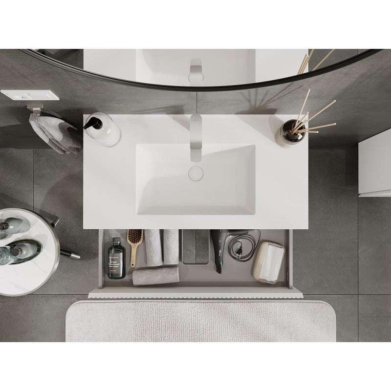 Mexen Rivel meuble de salle de bain 90 cm avec lavabo Otis, 2 tiroirs, rainuré, blanc mat - 91A20-09047-2-BFF01-W18M01