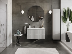 Mexen Rivel meuble de salle de bain 90 cm avec lavabo Otis, 2 tiroirs, rainuré, gris mat/blanc mat - 91A20-09047-2-BFF62-W18M01