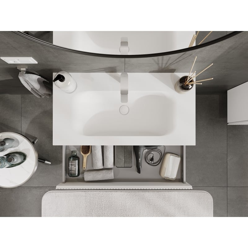 Mexen Rivel armoire de salle de bain 90 cm avec lavabo Vela, 2 tiroirs, rainurée, blanc mat - 91A20-09047-2-BFF01-W23M01