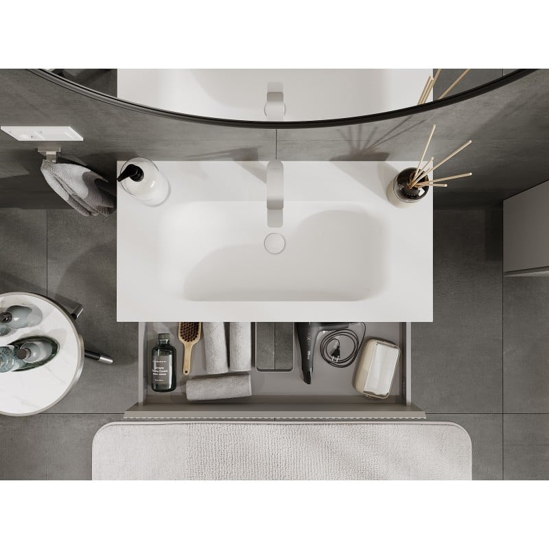 Mexen Rivel meuble de salle de bain 90 cm avec lavabo Vela, 2 tiroirs, rainuré, gris mat/blanc mat - 91A20-09047-2-BFF62-W23M01