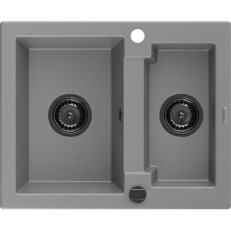 Mexen Carlos évier en granit 1,5 bac 582 x 475 mm, gris, siphon noir - 6518581500-71-B
