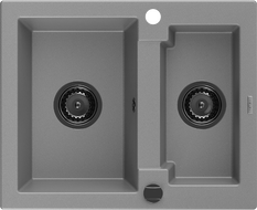 Mexen Carlos évier en granit 1,5 bac 582 x 475 mm, gris, siphon noir - 6518581500-71-B