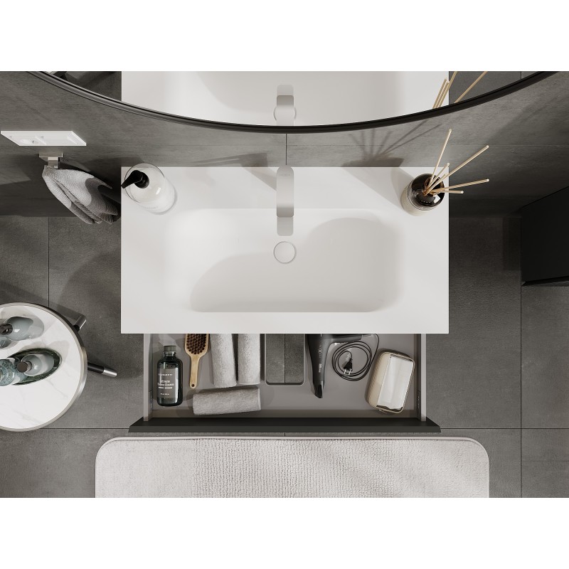 Mexen Rivel meuble de salle de bain 90 cm avec lavabo Vela, 2 tiroirs, rainuré, graphite mat/blanc mat -