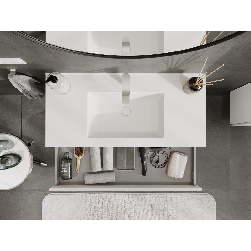 Mexen Rivel meuble de salle de bain 100 cm avec lavabo Otis, 1 tiroir, rainuré, blanc mat - 91A20-10023-1-BF01-W18M01