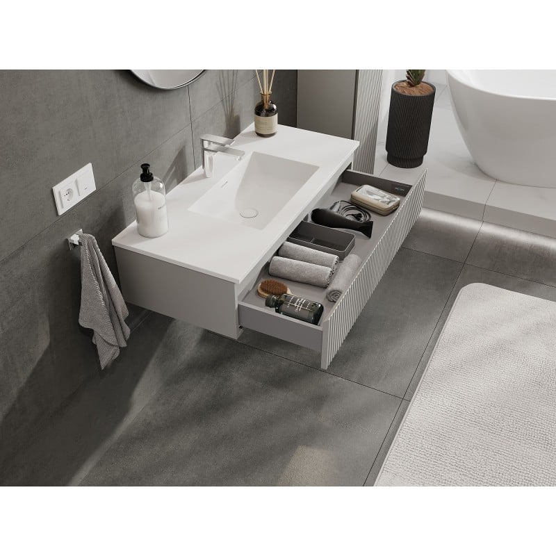 Mexen Rivel armoire de salle de bain 100 cm avec lavabo Otis, 1 tiroir, rainuré, gris mat/blanc mat - 91A20-10023-1-BF62-W18M01