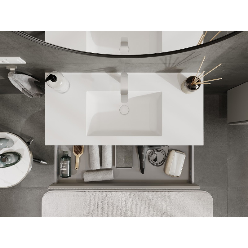 Mexen Rivel meuble de salle de bains 100 cm avec lavabo Otis, 1 tiroir, rainuré, gris mat/blanc mat - 91A20-10023-1-BF62-W18M01