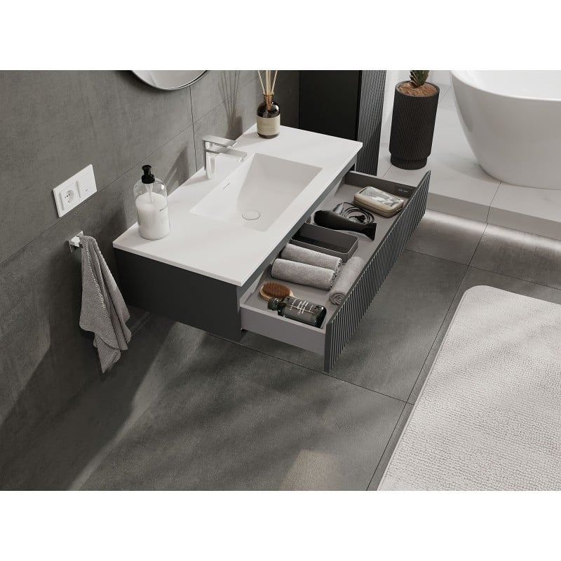 Mexen Rivel meuble de salle de bains 100 cm avec lavabo Otis, 1 tiroir, rainuré, graphite mat/blanc mat