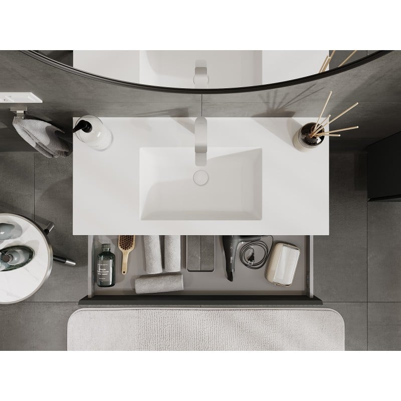 Mexen Rivel meuble de salle de bains 100 cm avec lavabo Otis, 1 tiroir, rainuré, graphite mat/blanc mat