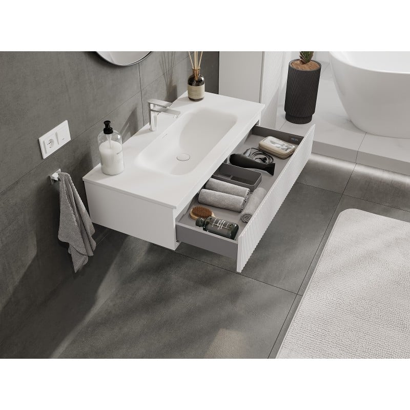 Mexen Rivel meuble de salle de bain 100 cm avec lavabo Vela, 1 tiroir, rainuré, blanc mat - 91A20-10023-1-BF01-W23M01
