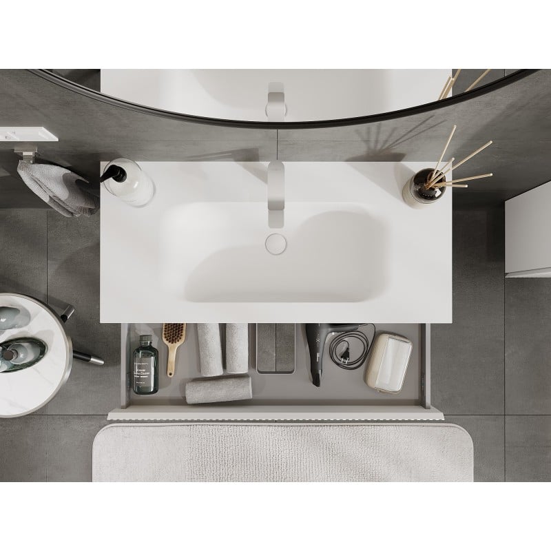 Mexen Rivel meuble de salle de bain 100 cm avec lavabo Vela, 1 tiroir, rainuré, blanc mat - 91A20-10023-1-BF01-W23M01