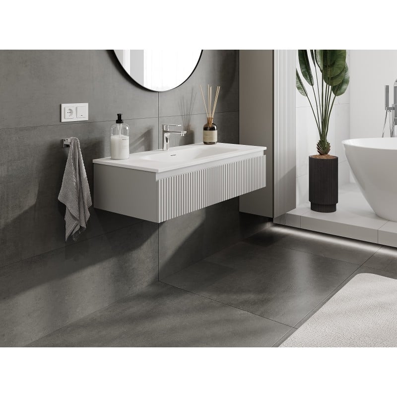 Mexen Rivel meuble de salle de bains 100 cm avec lavabo Vela, 1 tiroir, rainuré, gris mat/blanc mat - 91A20-10023-1-BF62-W23M01