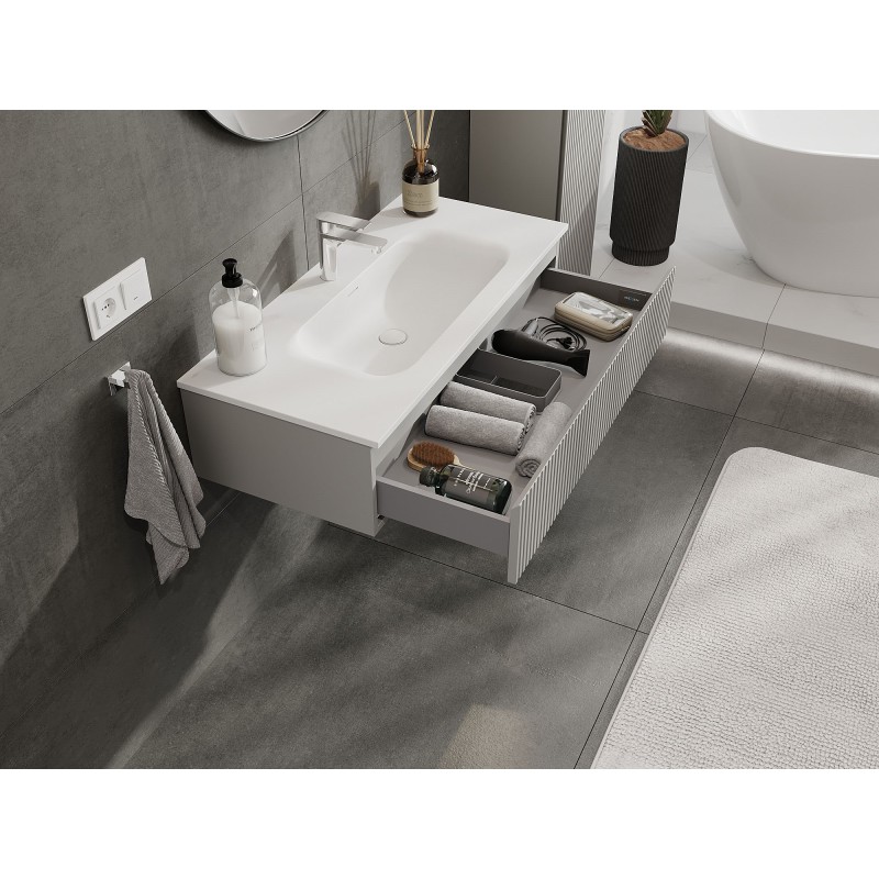 Mexen Rivel meuble de salle de bains 100 cm avec lavabo Vela, 1 tiroir, rainuré, gris mat/blanc mat - 91A20-10023-1-BF62-W23M01
