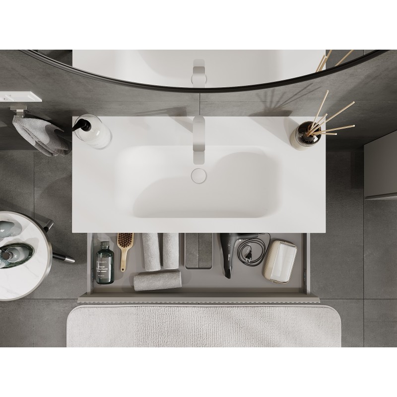 Mexen Rivel meuble de salle de bains 100 cm avec lavabo Vela, 1 tiroir, rainuré, gris mat/blanc mat - 91A20-10023-1-BF62-W23M01