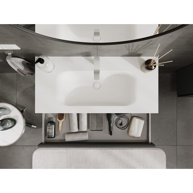 Mexen Rivel armoire de salle de bain 100 cm avec lavabo Vela, 1 tiroir, cannelée, graphite mat/blanc mat