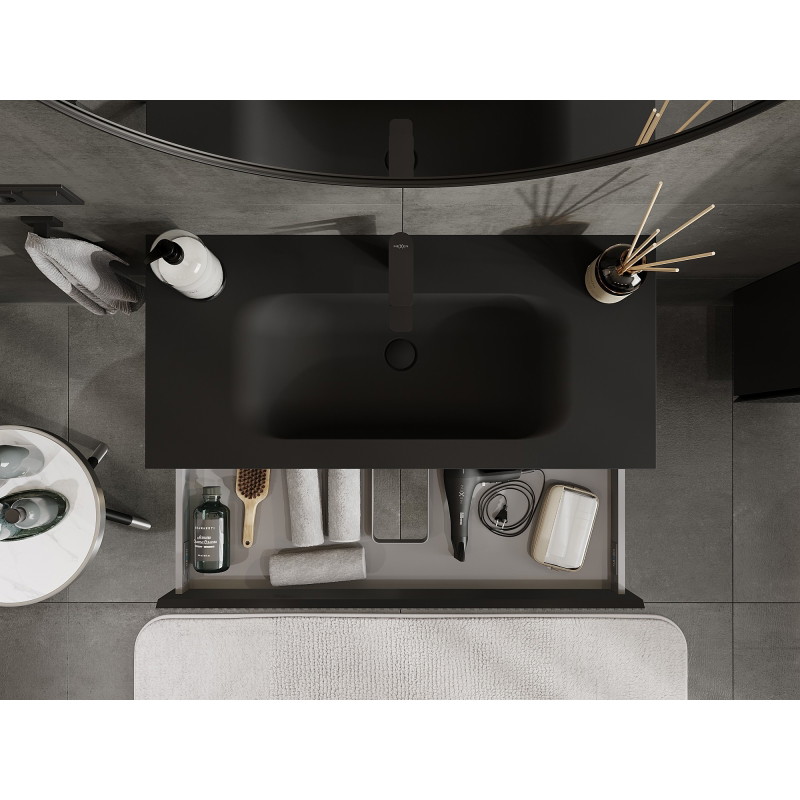 Mexen Rivel meuble de salle de bain 100 cm avec lavabo Vela, 1 tiroir, rainuré, noir mat - 91A20-10023-1-BF71-W23M71