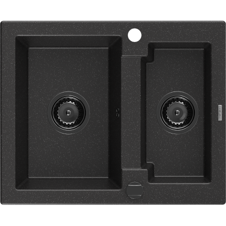 Mexen Carlos évier en granit 1,5 bac 582 x 475 mm, noir/métallisé argent, siphon noir - 6518581500-73-B
