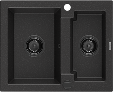 Mexen Carlos évier en granit 1,5 bac 582 x 475 mm, noir/métallisé argent, siphon noir - 6518581500-73-B