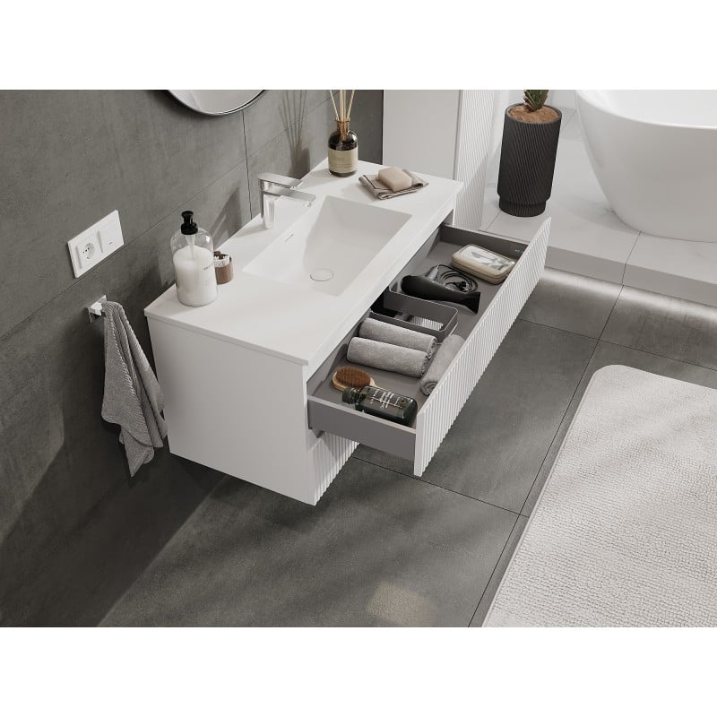 Mexen Rivel armoire de salle de bain 100 cm avec lavabo Otis, 2 tiroirs, rainurée, blanc mat - 91A20-10047-2-BFF01-W18M01