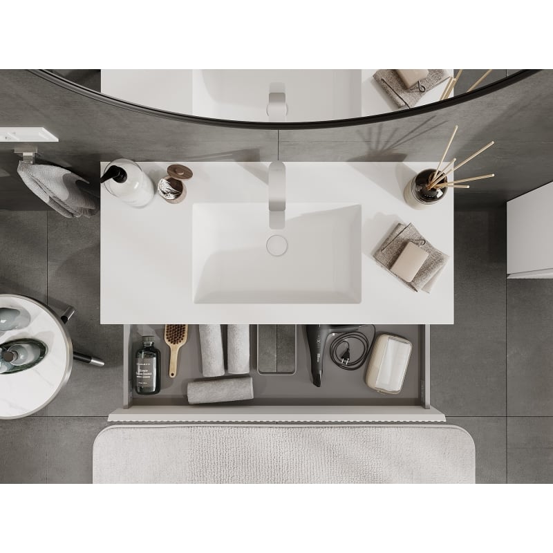 Mexen Rivel armoire de salle de bain 100 cm avec lavabo Otis, 2 tiroirs, rainurée, blanc mat - 91A20-10047-2-BFF01-W18M01