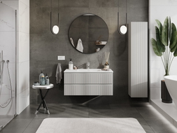 Mexen Rivel meuble de salle de bain 100 cm avec lavabo Otis, 2 tiroirs, rainuré, gris mat/blanc mat