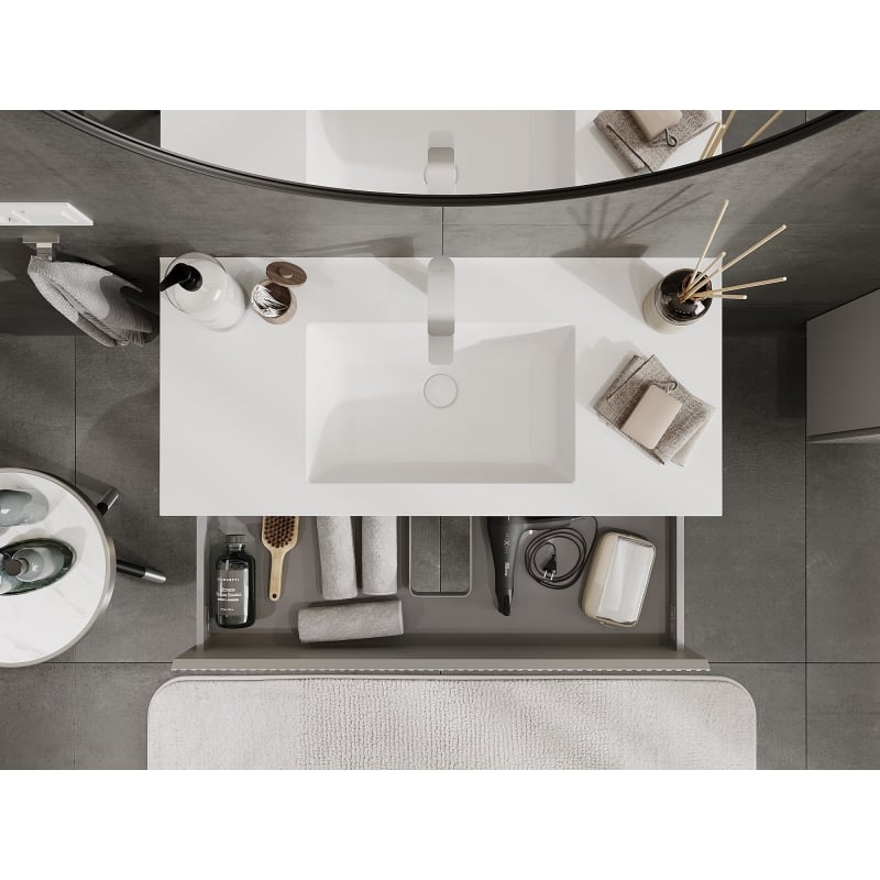 Mexen Rivel meuble de salle de bain 100 cm avec lavabo Otis, 2 tiroirs, rainuré, gris mat/blanc mat