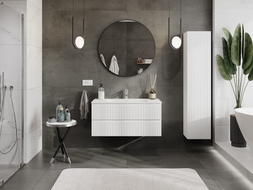 Mexen Rivel meuble de salle de bains 100 cm avec lavabo Vela, 2 tiroirs, rainuré, blanc mat - 91A20-10047-2-BFF01-W23M01