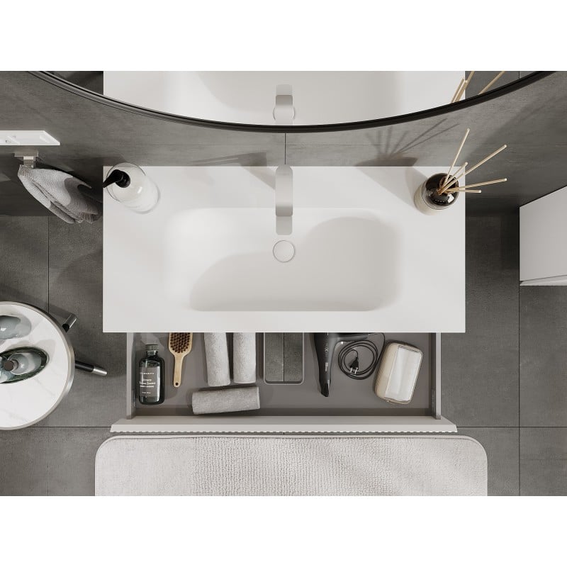 Mexen Rivel meuble de salle de bains 100 cm avec lavabo Vela, 2 tiroirs, rainuré, blanc mat - 91A20-10047-2-BFF01-W23M01