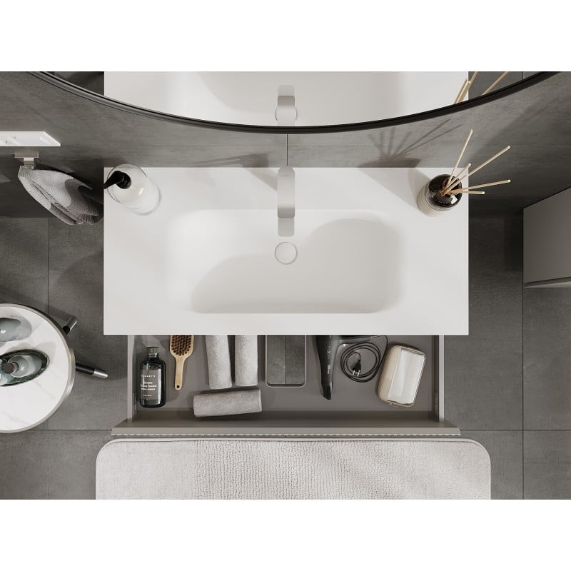 Mexen Rivel meuble de salle de bains 100 cm avec lavabo Vela, 2 tiroirs, cannelé, gris mat/blanc mat