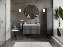 Mexen Rivel meuble de salle de bains 100 cm avec lavabo Vela, 2 tiroirs, rainuré, graphite mat/blanc mat -