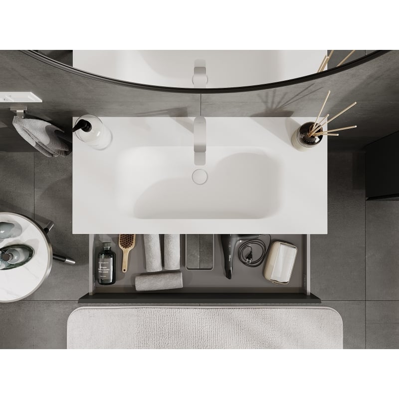Mexen Rivel meuble de salle de bains 100 cm avec lavabo Vela, 2 tiroirs, rainuré, graphite mat/blanc mat -