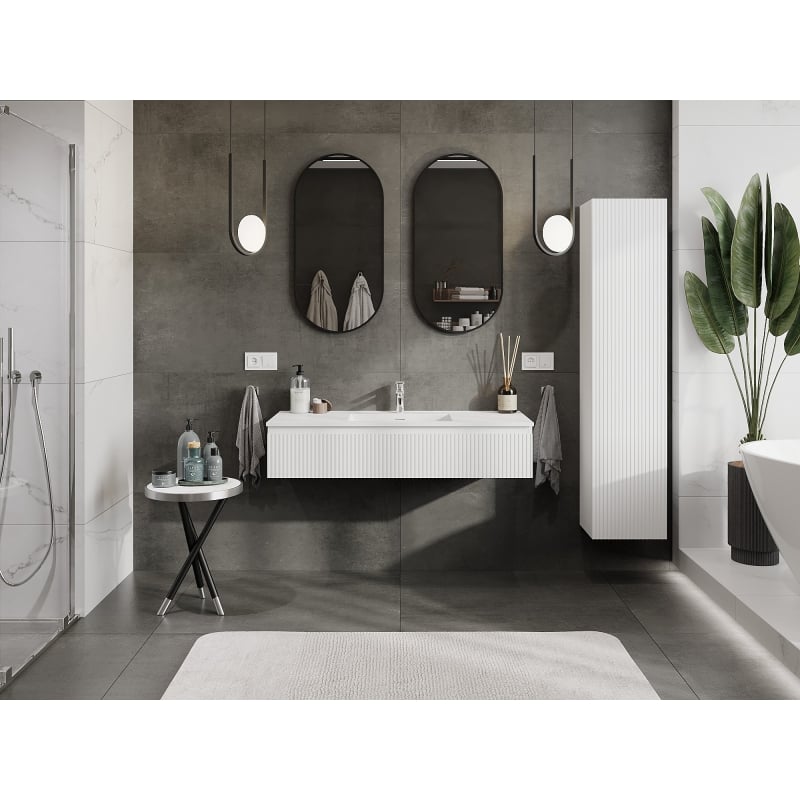 Mexen Rivel meuble de salle de bain 120 cm avec lavabo Otis, 1 tiroir, rainuré, blanc mat - 91A20-12023-1-BF01-W18M01