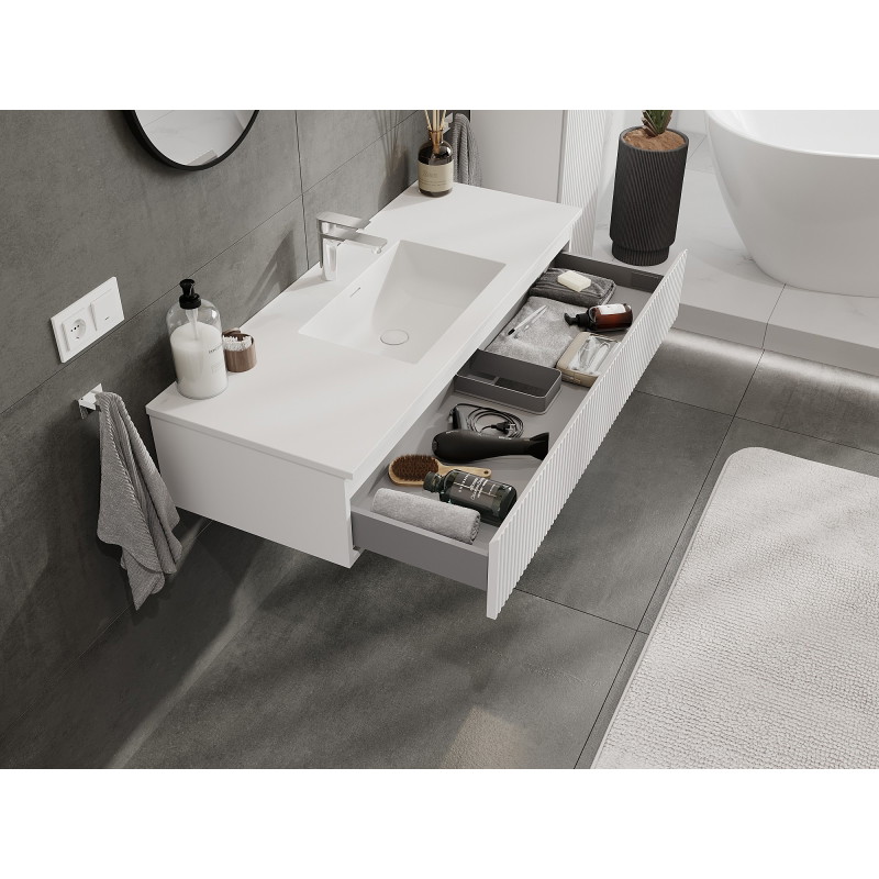 Mexen Rivel meuble de salle de bain 120 cm avec lavabo Otis, 1 tiroir, rainuré, blanc mat - 91A20-12023-1-BF01-W18M01