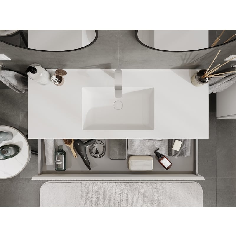 Mexen Rivel meuble de salle de bain 120 cm avec lavabo Otis, 1 tiroir, rainuré, blanc mat - 91A20-12023-1-BF01-W18M01