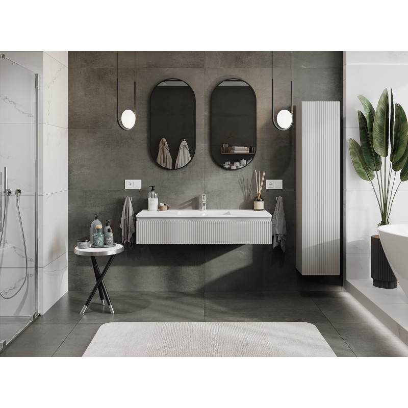 Mexen Rivel armoire de salle de bains 120 cm avec lavabo Otis, 1 tiroir, rainuré, gris mat/blanc mat
