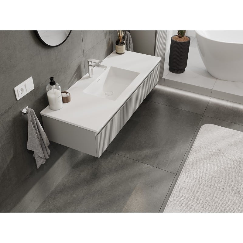 Mexen Rivel meuble de salle de bain 120 cm avec lavabo Otis, 1 tiroir, rainuré, gris mat/blanc mat - 91A20-12023-1-BF62-W18M01