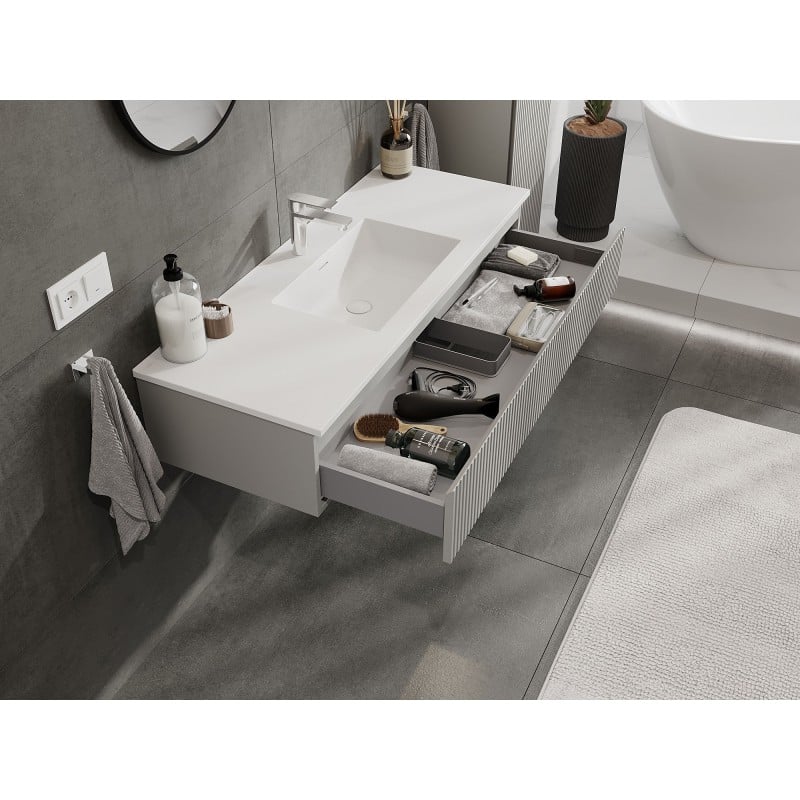 Mexen Rivel meuble de salle de bain 120 cm avec lavabo Otis, 1 tiroir, rainuré, gris mat/blanc mat - 91A20-12023-1-BF62-W18M01