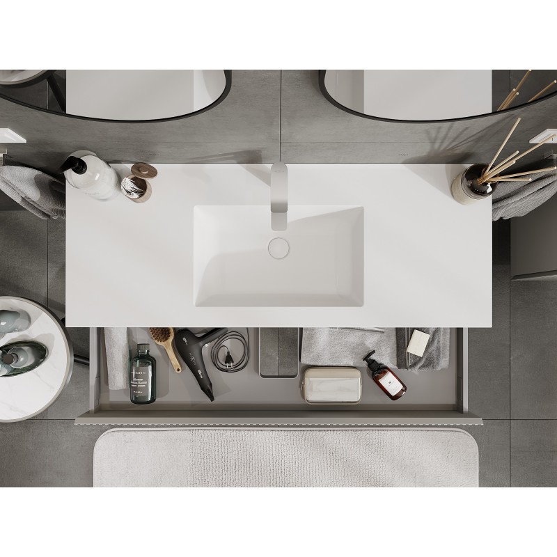 Mexen Rivel meuble de salle de bain 120 cm avec lavabo Otis, 1 tiroir, rainuré, gris mat/blanc mat - 91A20-12023-1-BF62-W18M01