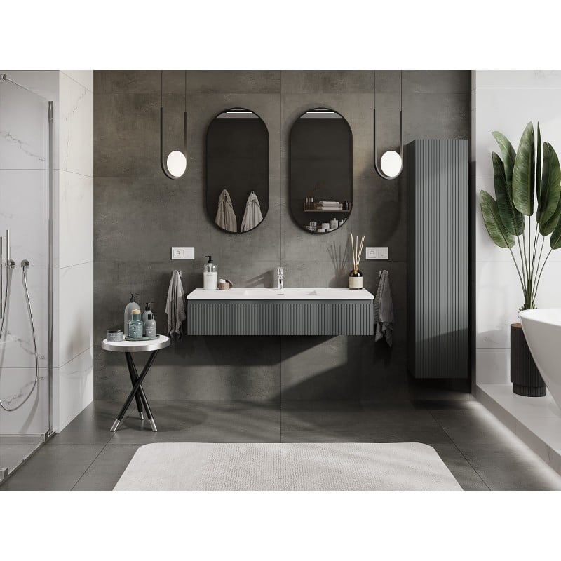 Mexen Rivel armoire de salle de bain 120 cm avec lavabo Otis, 1 tiroir, rainurée, graphite mat/blanc mat -