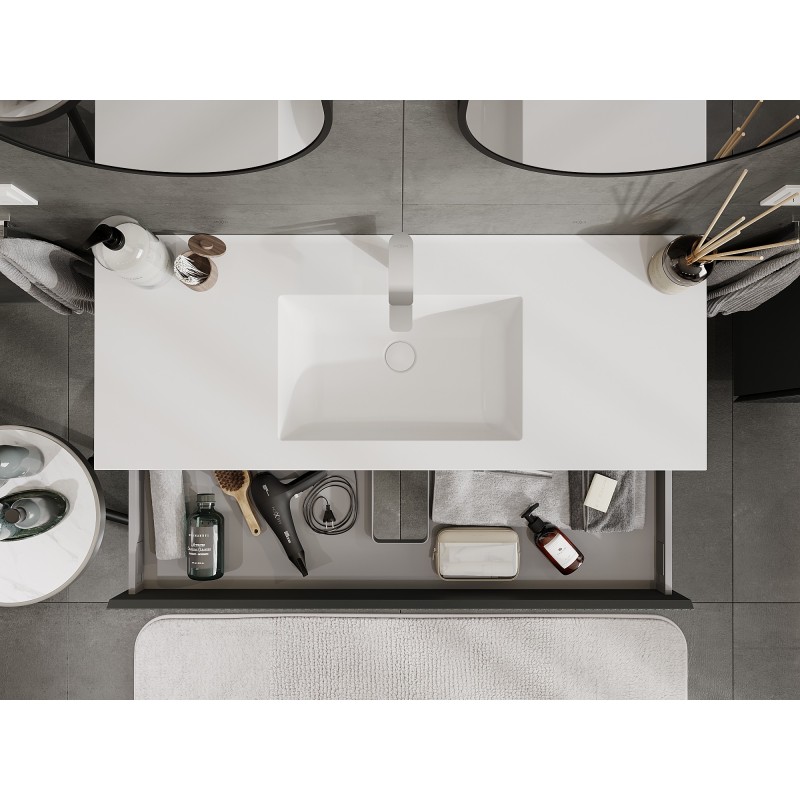 Mexen Rivel armoire de salle de bain 120 cm avec lavabo Otis, 1 tiroir, rainurée, graphite mat/blanc mat -