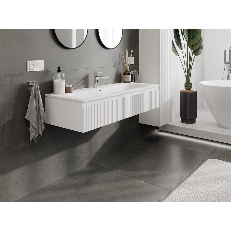 Mexen Rivel armoire de salle de bain 120 cm avec lavabo Vela, 1 tiroir, rainurée, blanc mat - 91A20-12023-1-BF01-W23M01