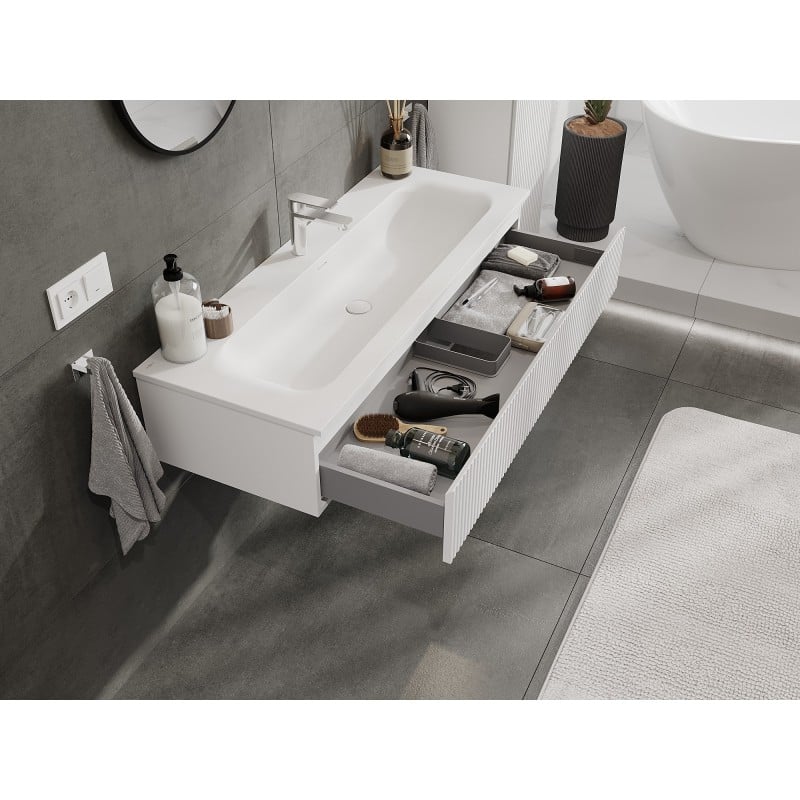 Mexen Rivel armoire de salle de bain 120 cm avec lavabo Vela, 1 tiroir, rainurée, blanc mat - 91A20-12023-1-BF01-W23M01