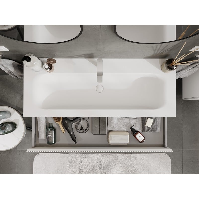 Mexen Rivel armoire de salle de bain 120 cm avec lavabo Vela, 1 tiroir, rainurée, blanc mat - 91A20-12023-1-BF01-W23M01