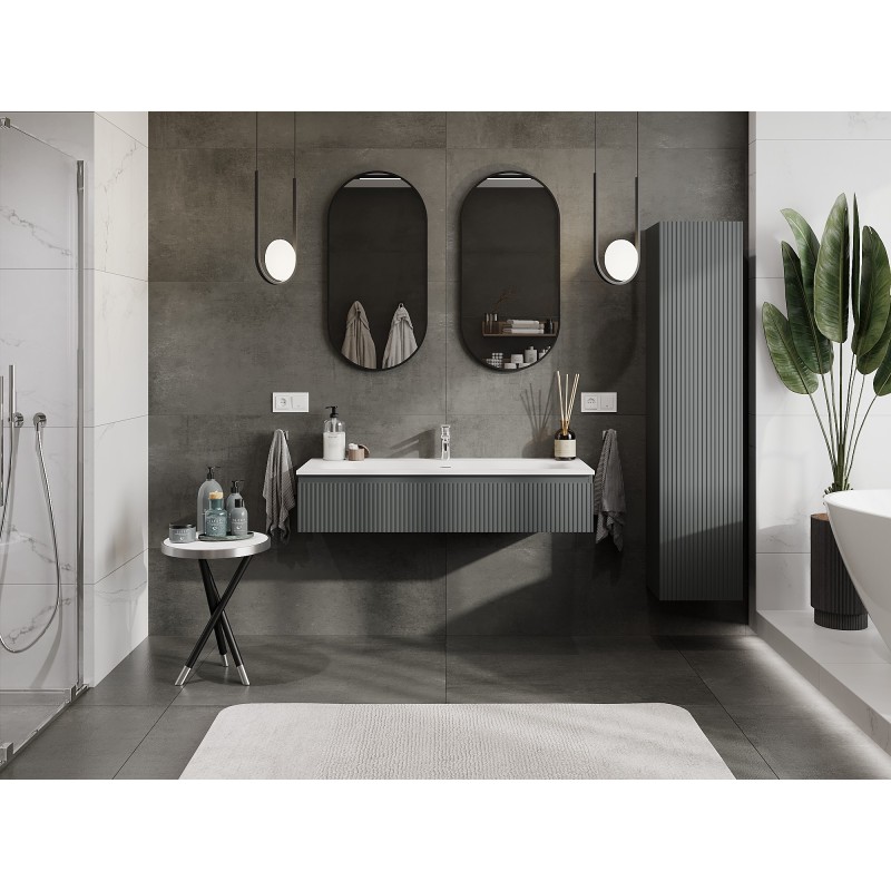 Mexen Rivel meuble de salle de bain 120 cm avec lavabo Vela, 1 tiroir, nervuré, graphite mat/blanc mat -