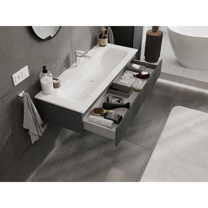 Mexen Rivel meuble de salle de bain 120 cm avec lavabo Vela, 1 tiroir, nervuré, graphite mat/blanc mat -