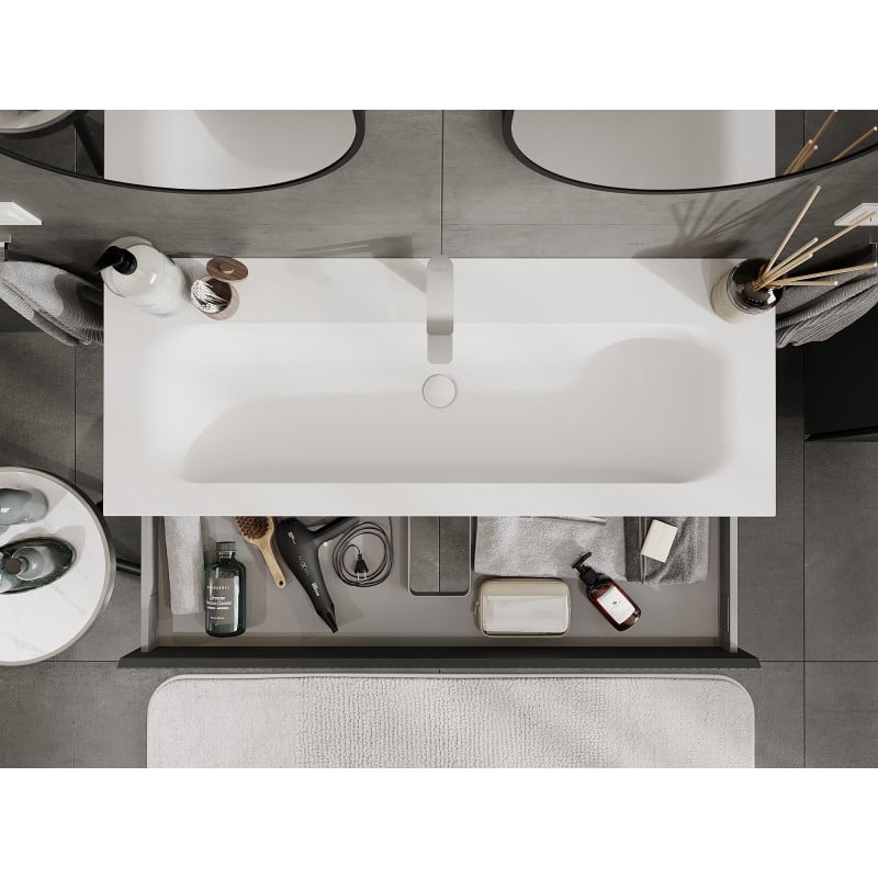 Mexen Rivel meuble de salle de bain 120 cm avec lavabo Vela, 1 tiroir, nervuré, graphite mat/blanc mat -