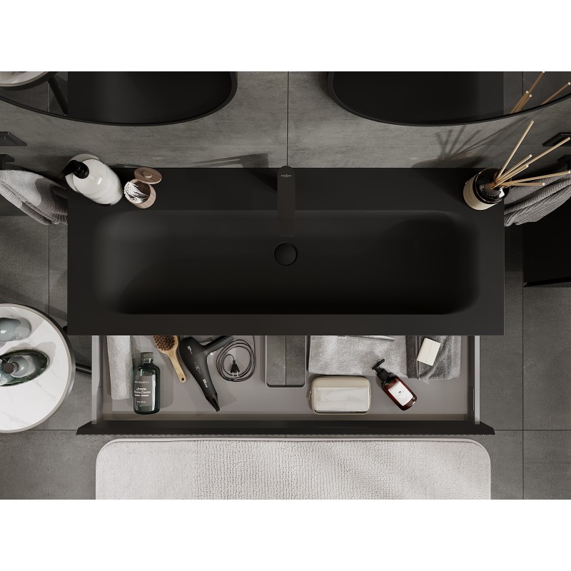 Mexen Rivel meuble de salle de bain 120 cm avec lavabo Vela, 1 tiroir, rainuré, noir mat - 91A20-12023-1-BF71-W23M71