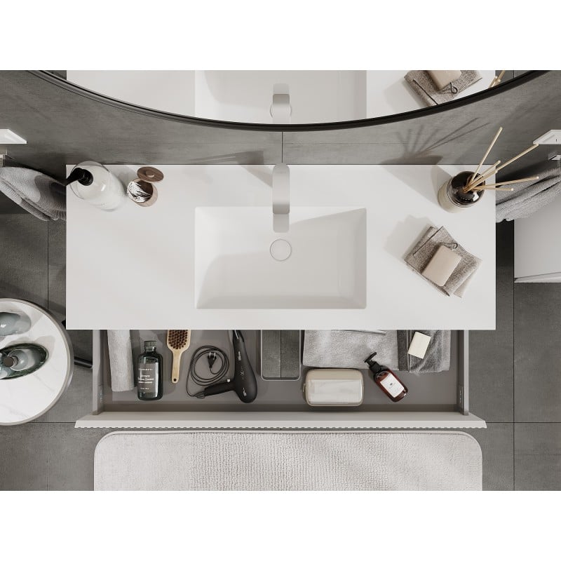 Mexen Rivel meuble de salle de bain 120 cm avec lavabo Otis, 2 tiroirs, rainuré, blanc mat - 91A20-12047-2-BFF01-W18M01