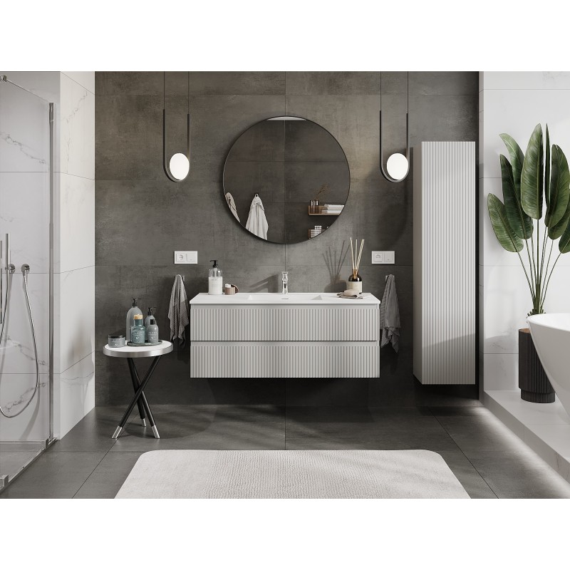 Mexen Rivel meuble de salle de bain 120 cm avec lavabo Otis, 2 tiroirs, rainuré, gris mat/blanc mat - 91A20-12047-2-BFF62-W18M0