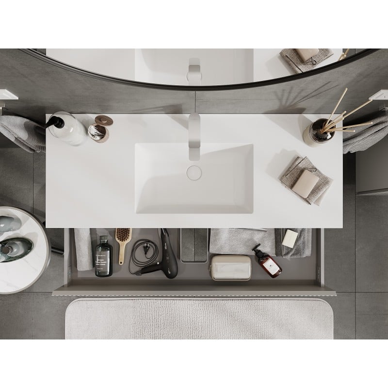 Mexen Rivel meuble de salle de bain 120 cm avec lavabo Otis, 2 tiroirs, rainuré, gris mat/blanc mat - 91A20-12047-2-BFF62-W18M0