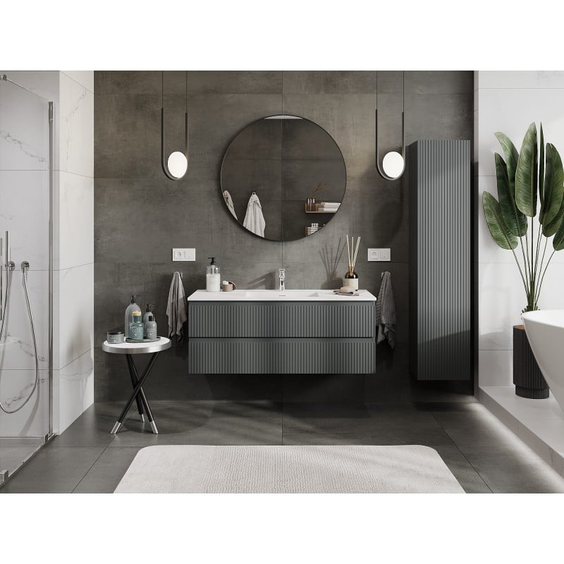 Mexen Rivel meuble de salle de bain 120 cm avec lavabo Otis, 2 tiroirs, rainuré, graphite mat/blanc mat -